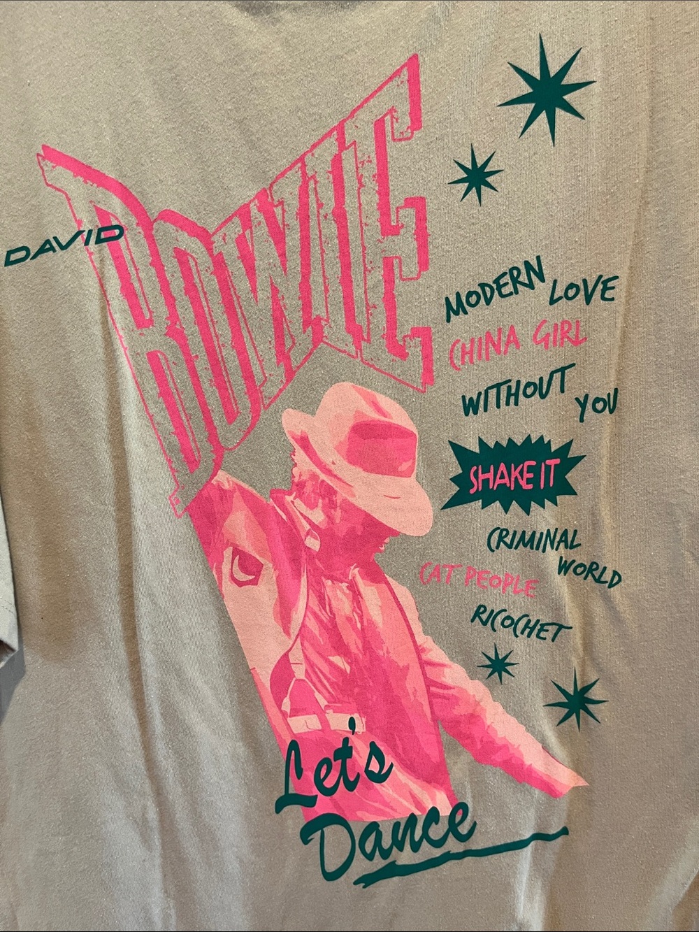 David Bowie 'Let's Dance' Short Sleeve Tee - Tan with Pink Graphic Tee